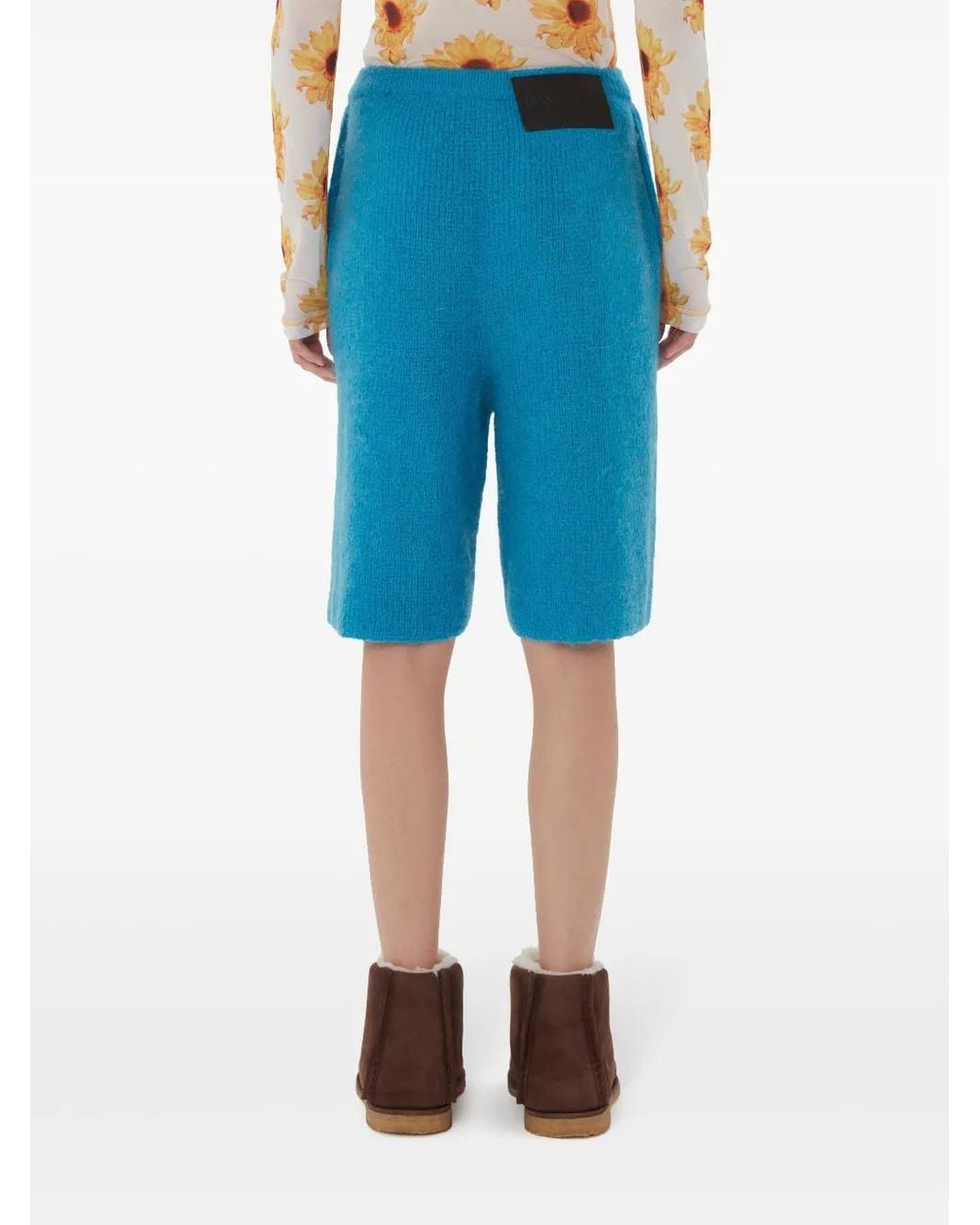J.W. Anderson Blue Mohair Logo-Appliqué Knit Bermuda Shorts