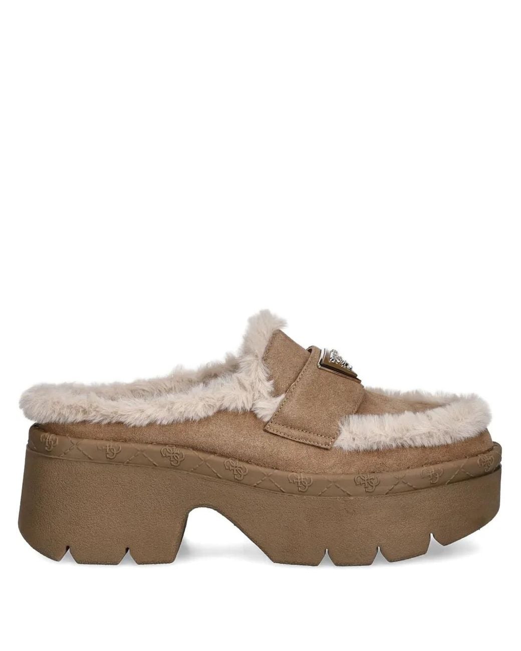 Guess Brown 70Mm Faux Fur-Trim Mules