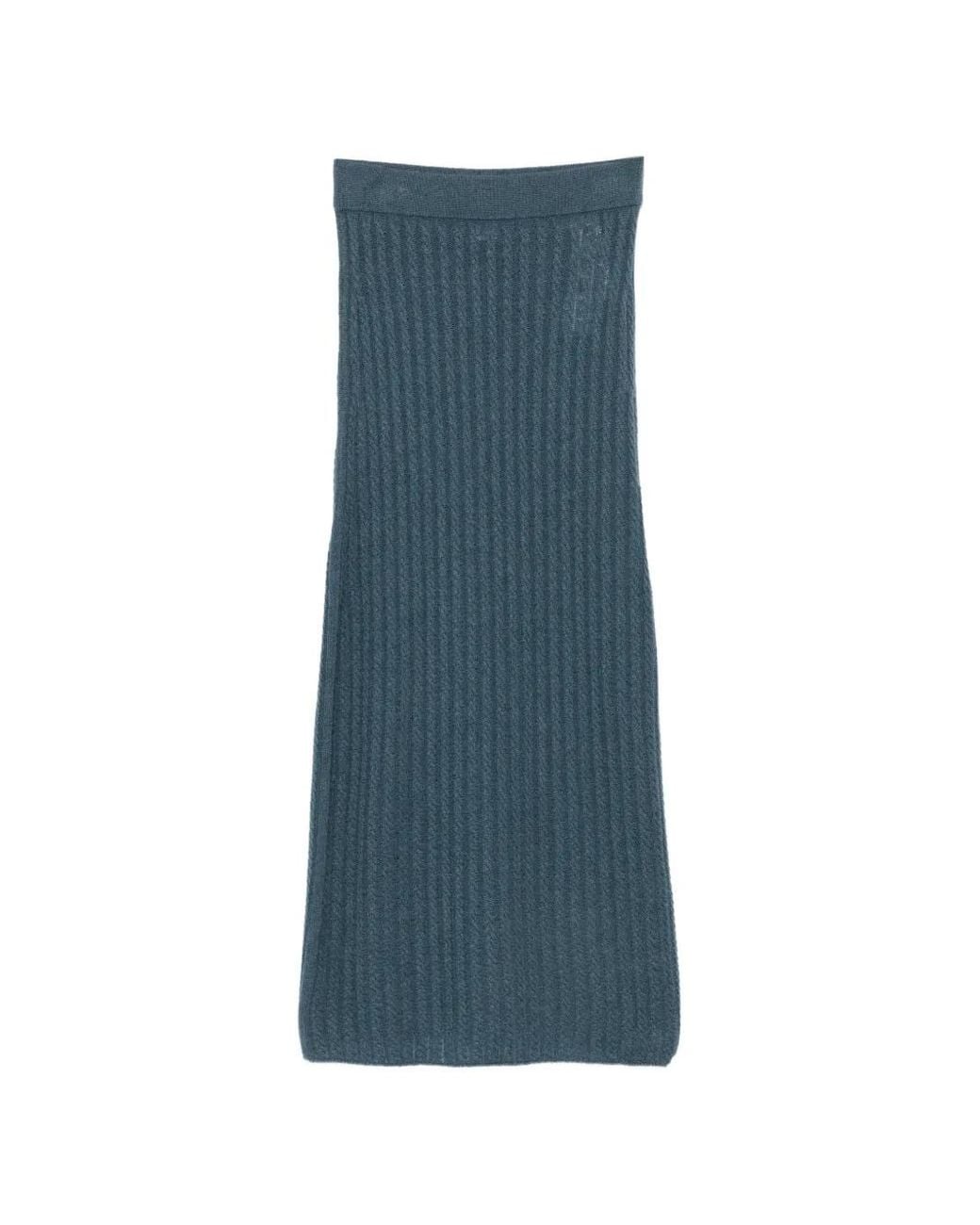 Eleventy Blue Cable-Knit Side-Slit Maxi Skirt