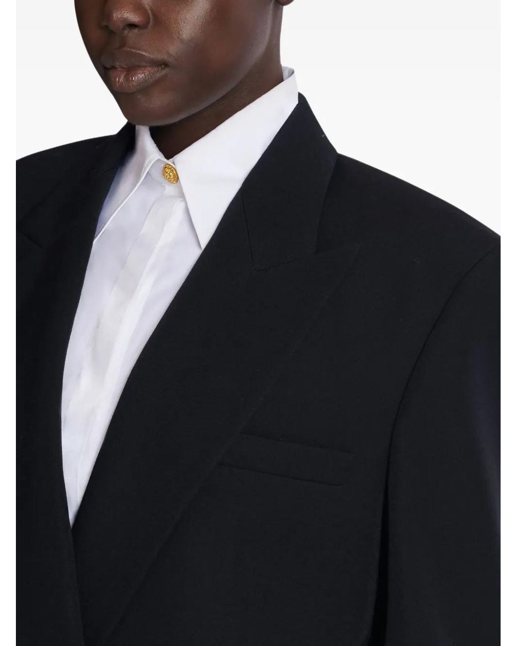Balmain Blue Grain-De-Poudre Double-Breasted Blazer