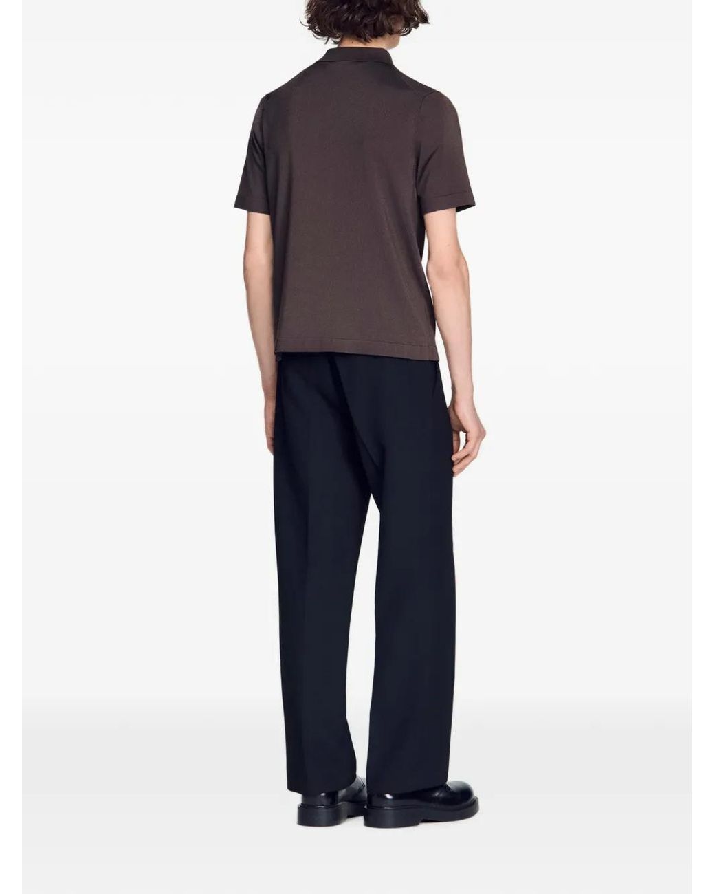 Sandro Brown Zip-Up Knit Polo Shirt for men