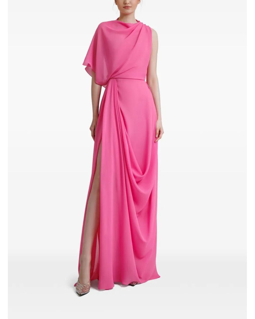 Gemy Maalouf Pink Draped Single-Sleeve Gown