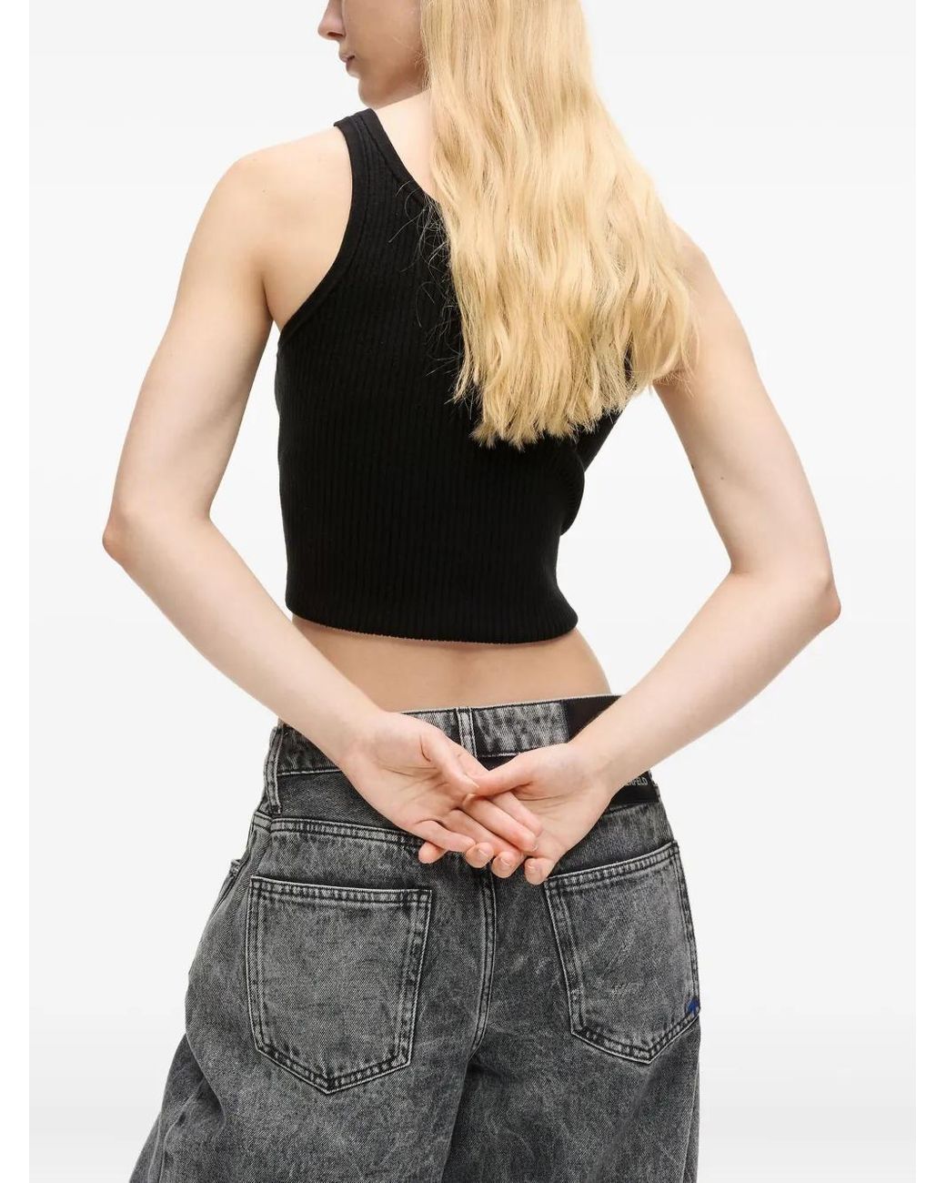 Karl Lagerfeld Black Ribbed Tank Top