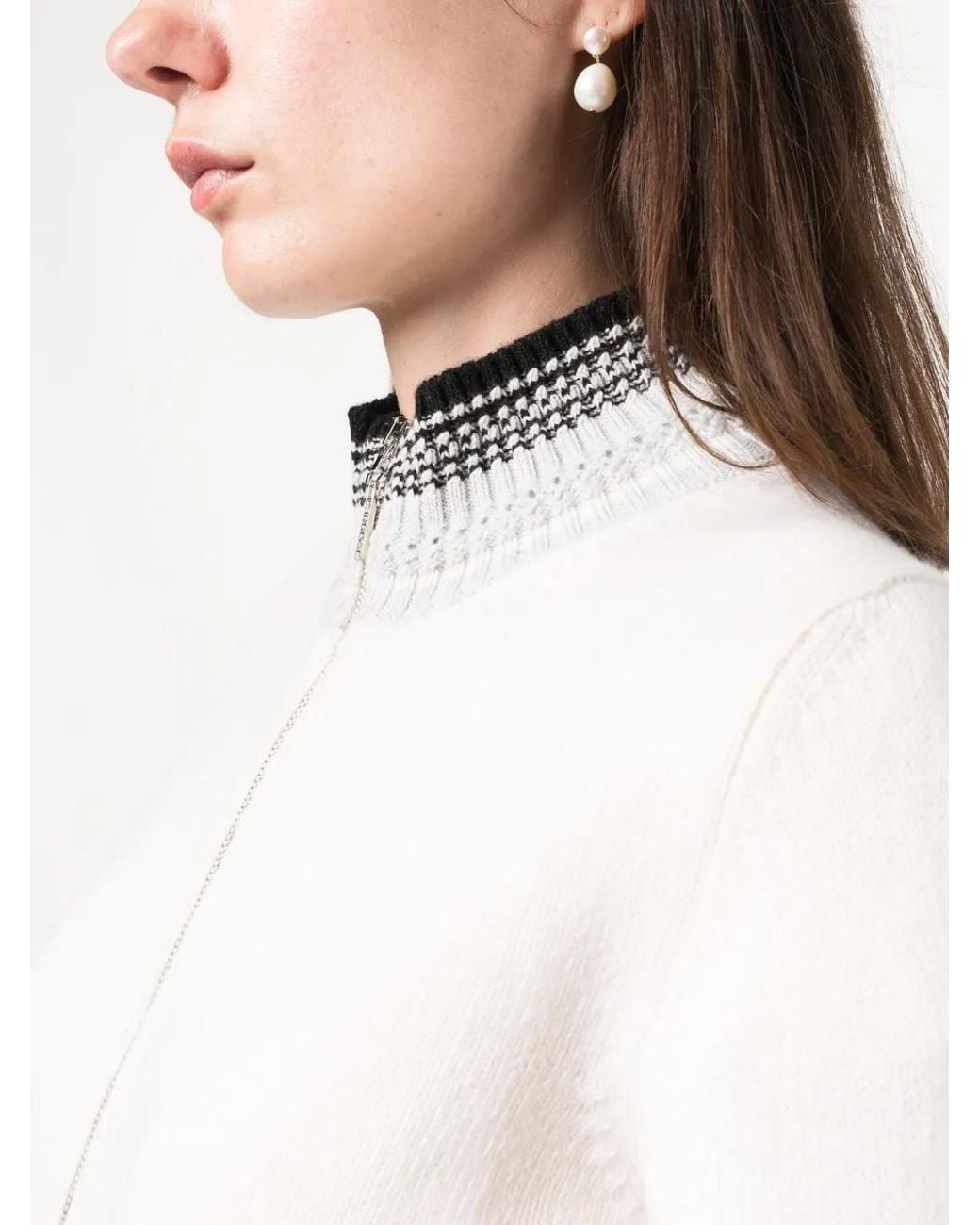 Barrie White Mottled Zip-Up Cashmere Cardigan