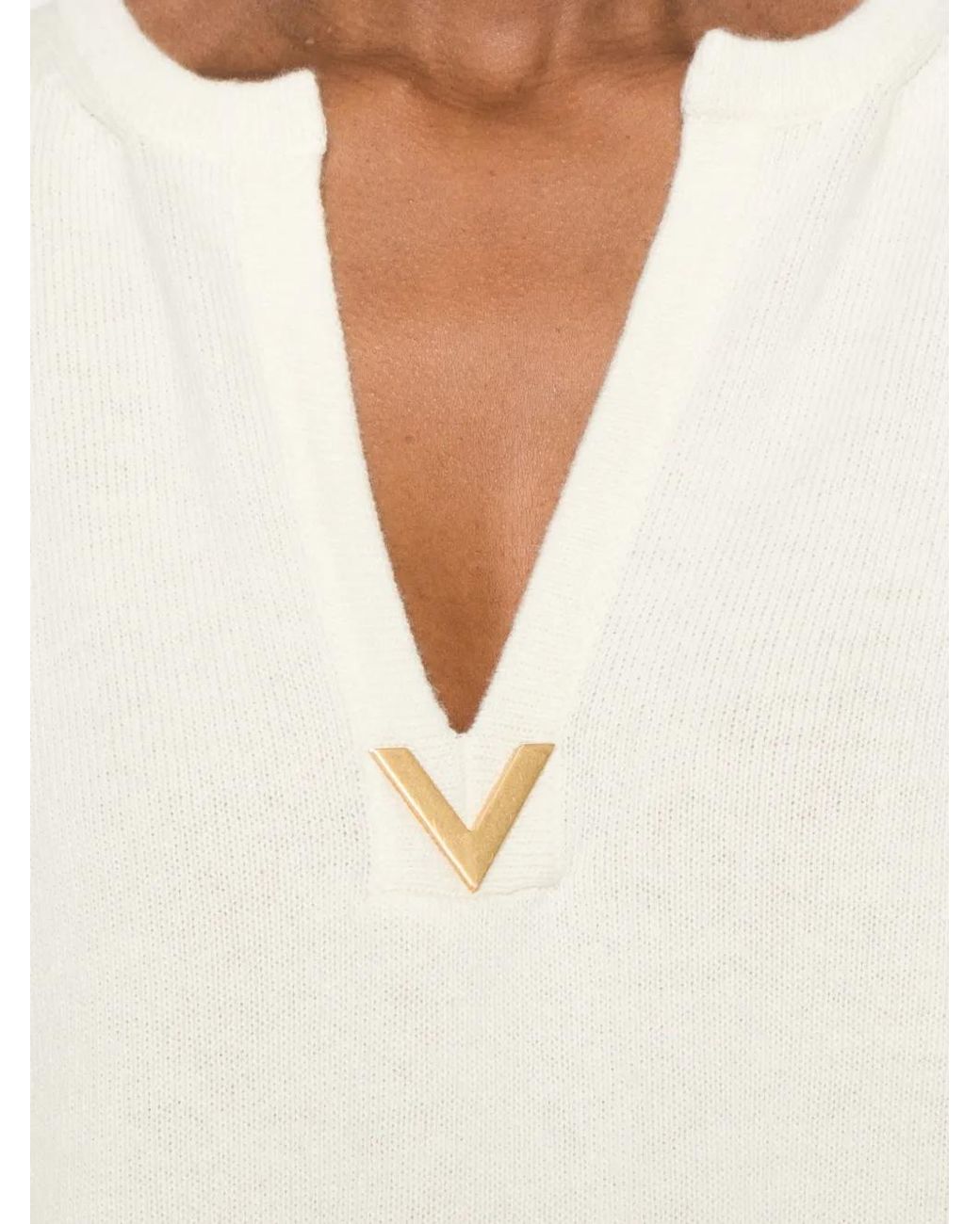 Valentino Garavani White Logo-Appliqué Knitted Blouse