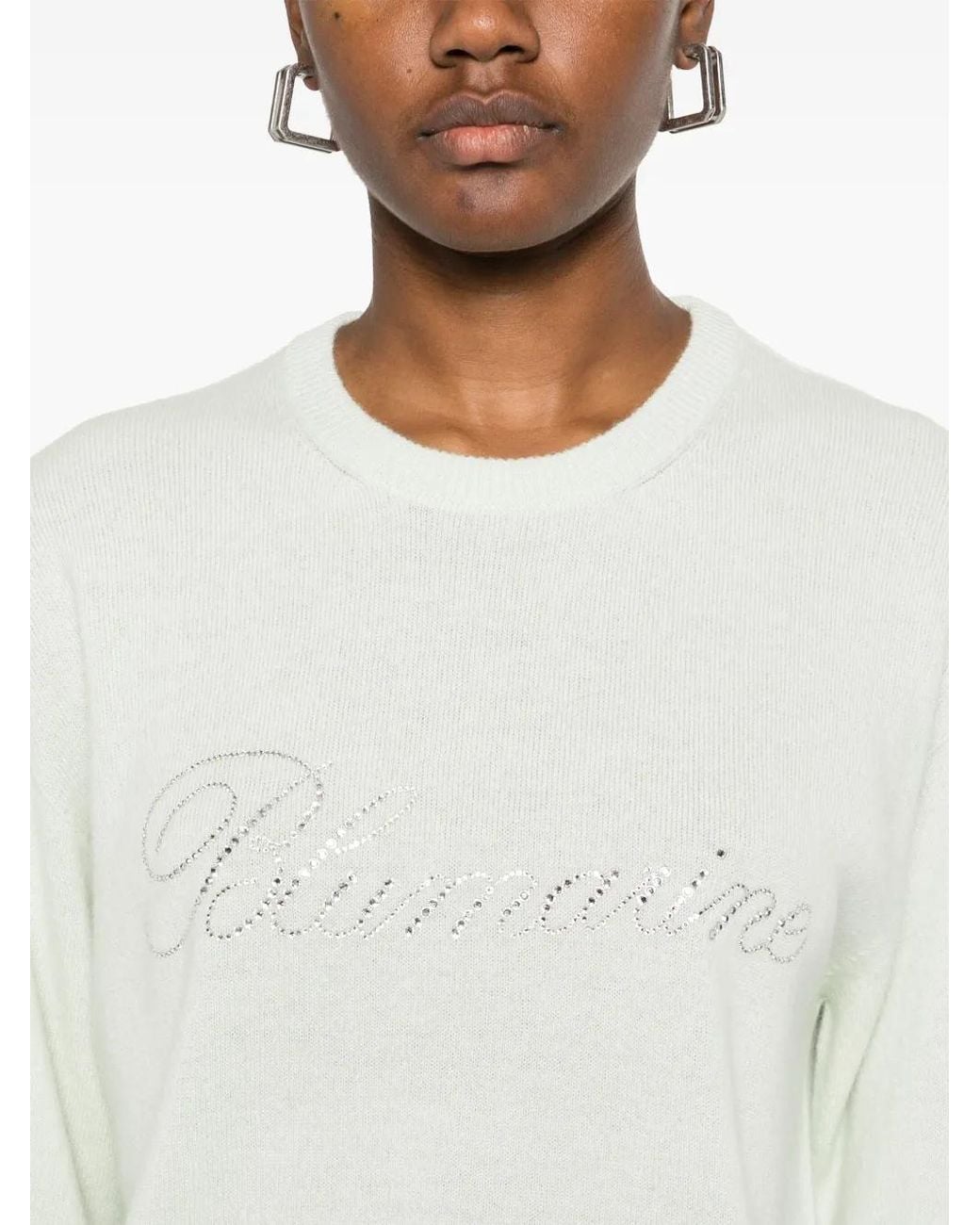 Blumarine White Rhinestone-Logo Sweater