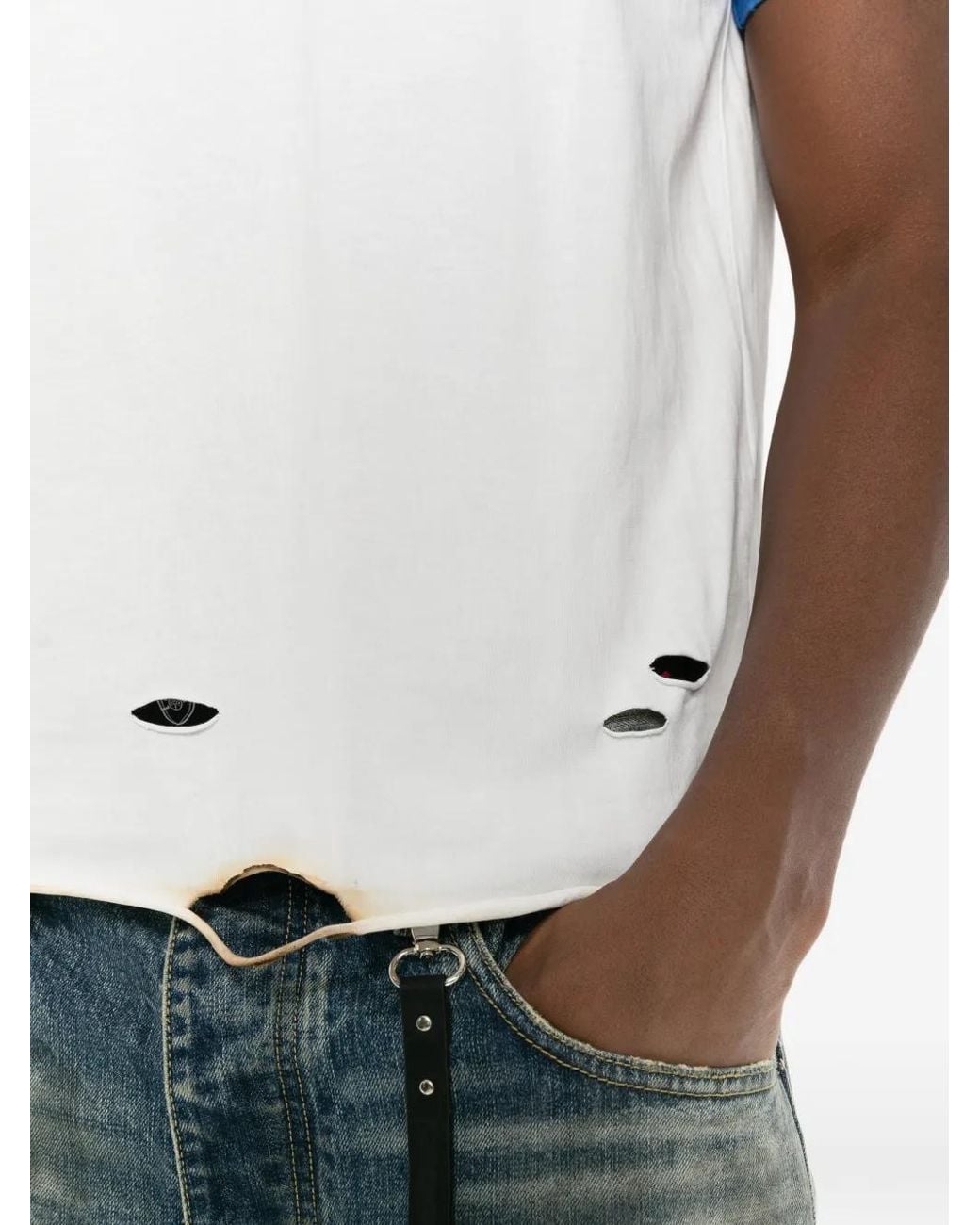 DAGGER Blue Star-Print Distressed T-Shirt for men