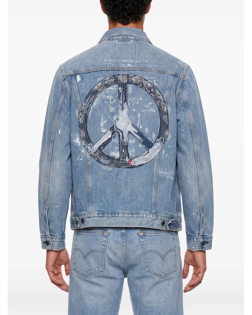 Levi's Blue Type Iii Paint-Splatter Peace-Sign Denim Jacket for men