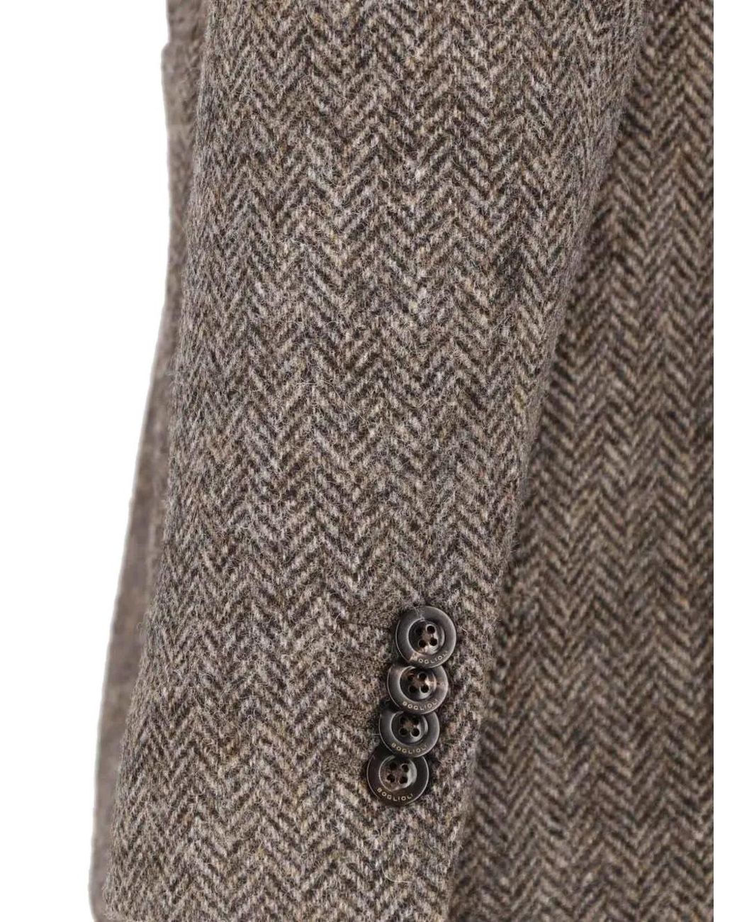 Boglioli Brown Herringbone-Pattern Wool Blazer for men