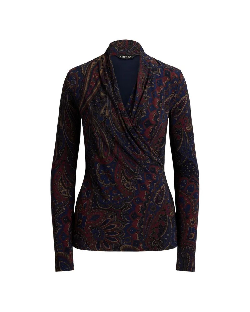 Ralph Lauren Blue Paisley-Print Wrap-Style Top