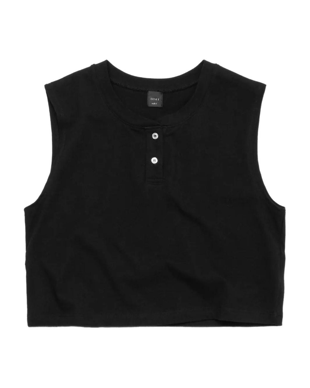 Leset Black Henley Sleeveless Top