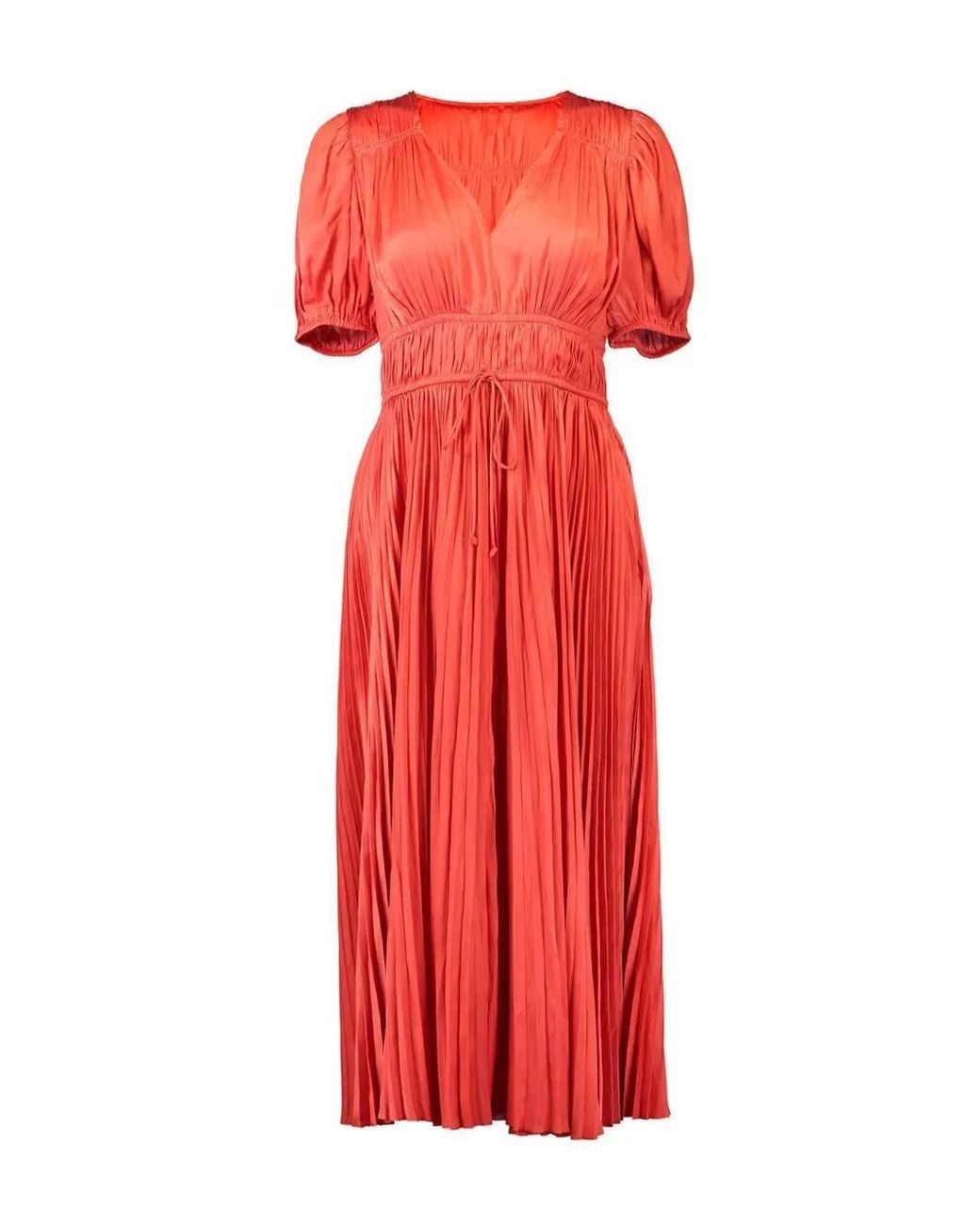 Ulla Johnson Audra Puff-Sleeve Pleated Dress in Red | Lyst UK