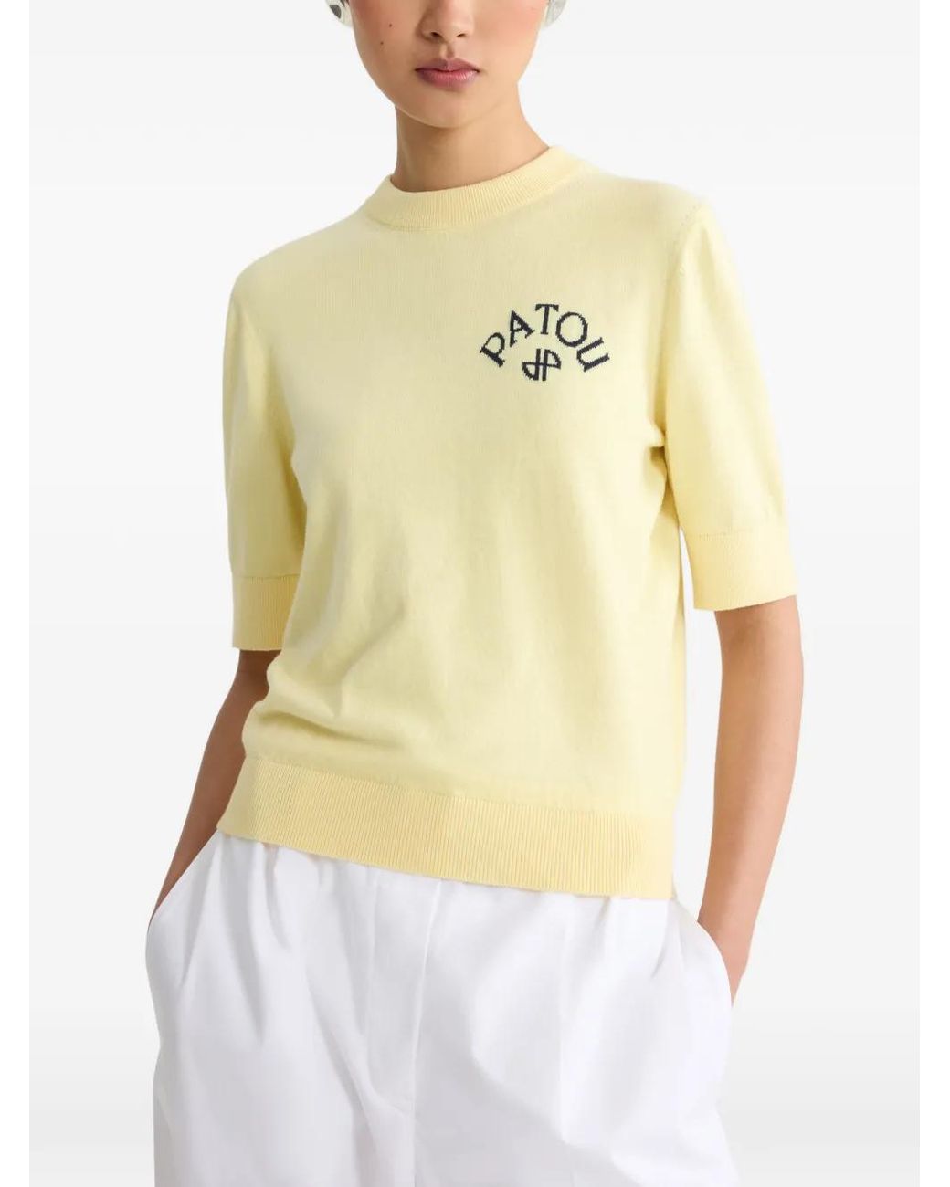 Patou Yellow Bow Short-Sleeved Top