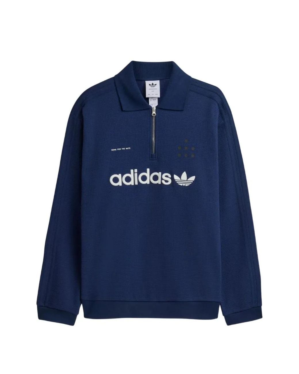Song For The Mute Blue X Adidas Logo-Print Zip-Neck Polo Shirt