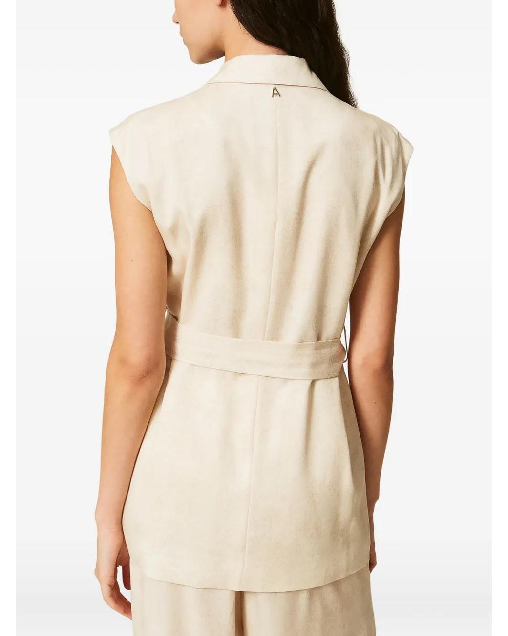 Twinset Natural Sleeveless Jacket With Print And Belt