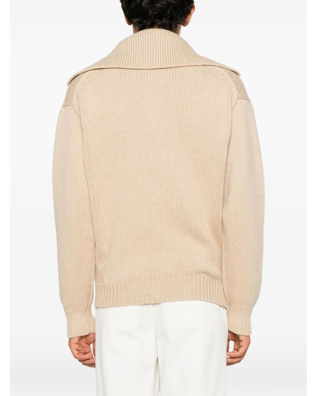 Malo Natural Button-Fastening Ribbed-Collar Knit for men