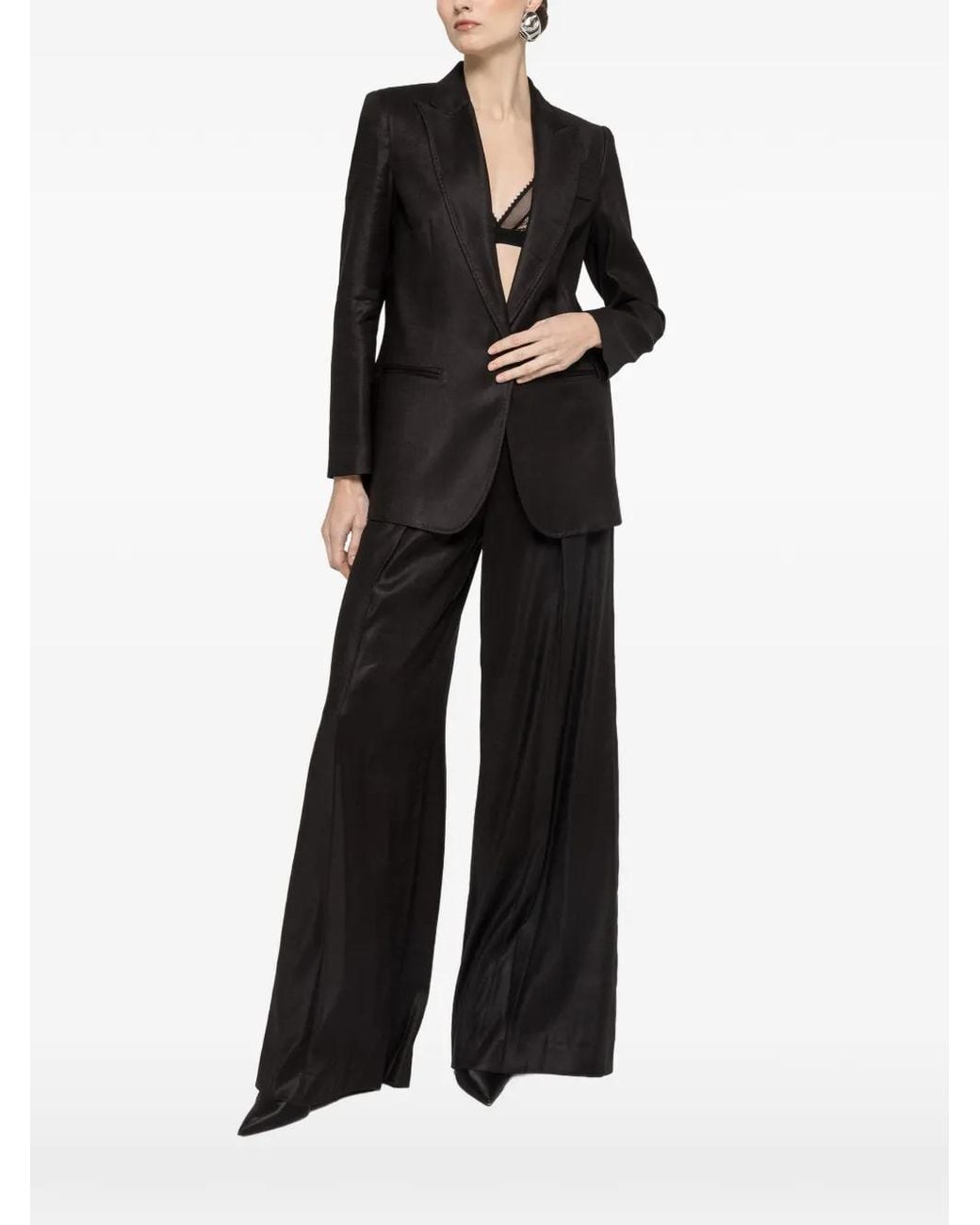 Nissa Black Single-Breasted Linen Blazer