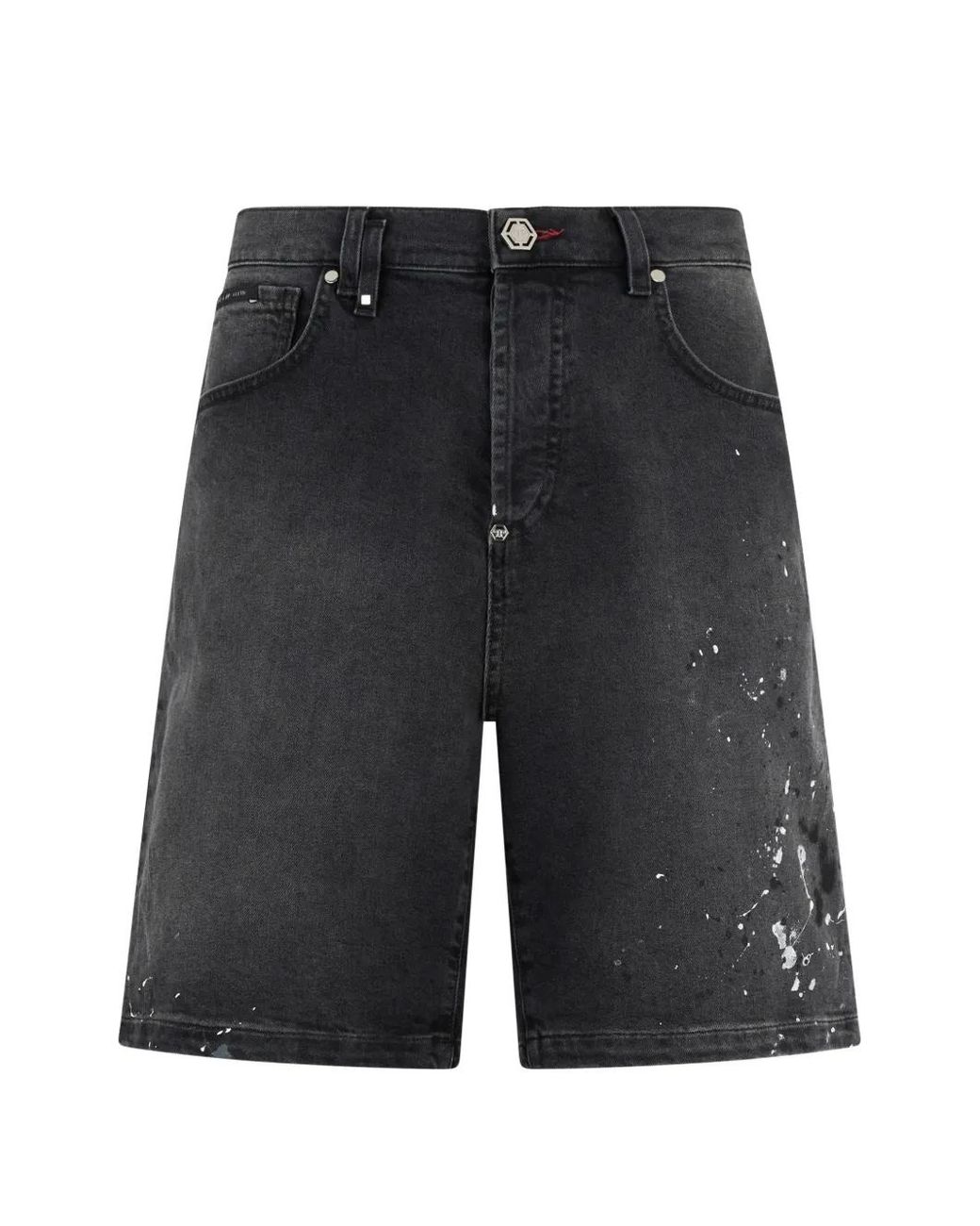 Philipp Plein Gray Paint Denim Shorts for men