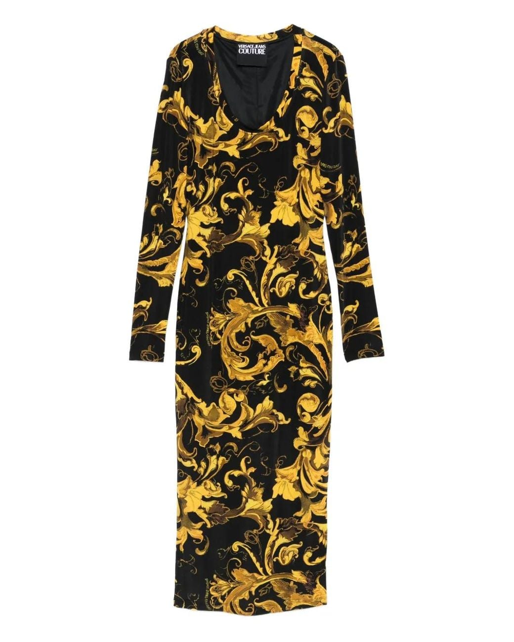 Versace Jeans Couture Yellow Barocco-Print Midi Dress
