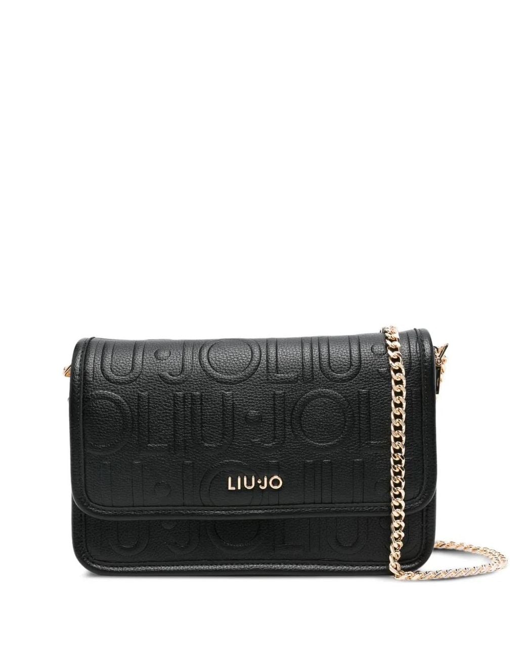 Liu Jo Black Logo-Plaque Embossed Shoulder Bag