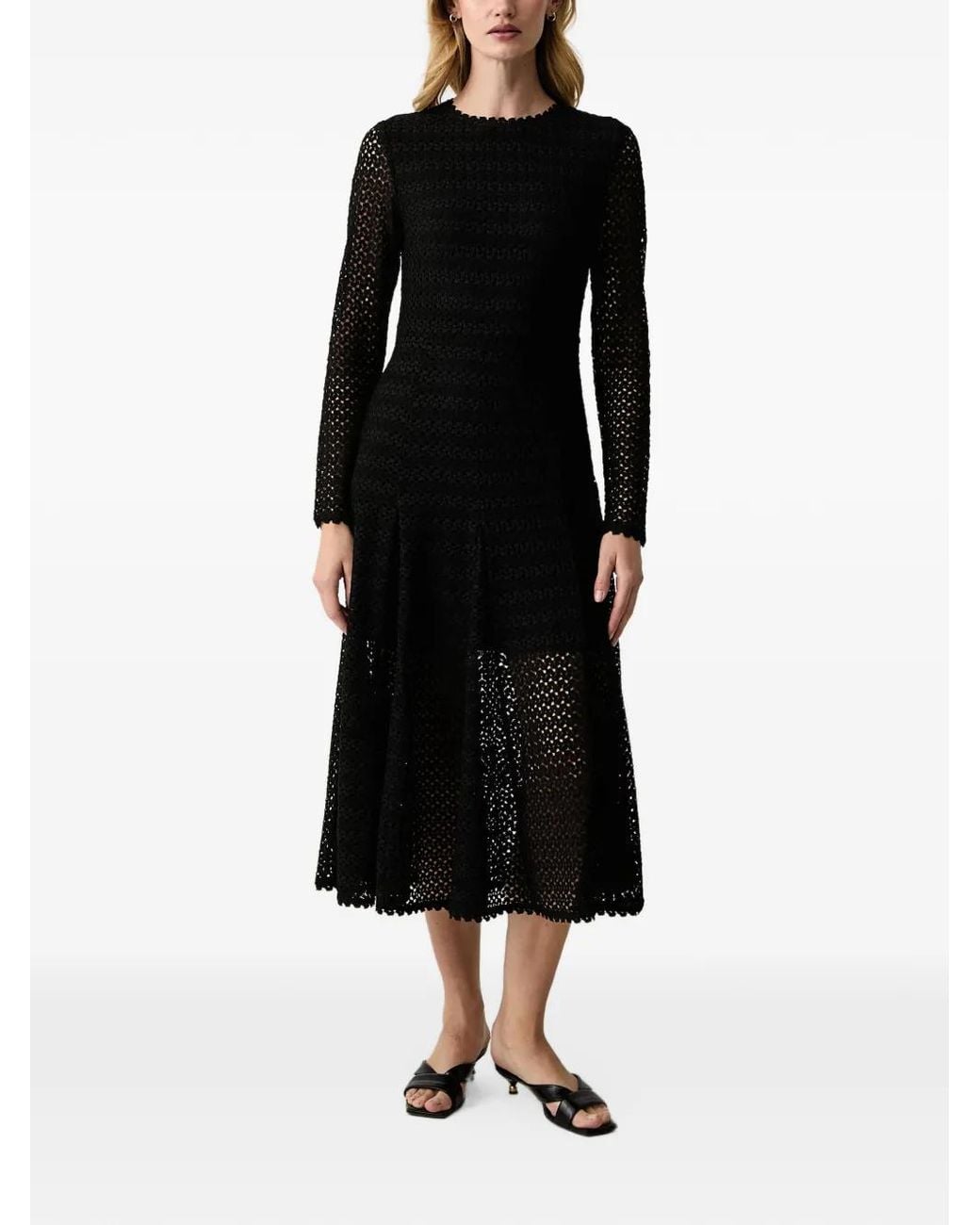 Silvian Heach Black Crochet-Knit Flared Midi Dress