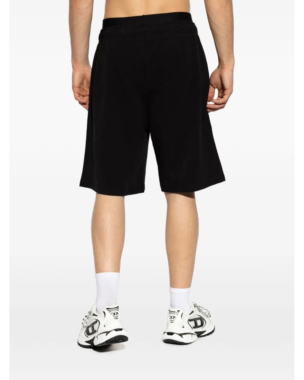 DIESEL Black Cotton Shorts With Logo Waistband for men