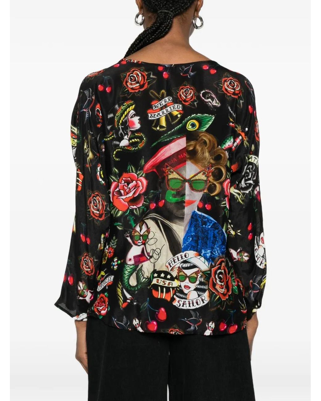 The Artistylist Black Old School Graphic-Print Blouse
