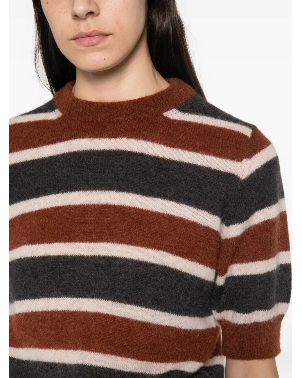 Drykorn Red Sanidy Striped Short-Sleeve Sweater