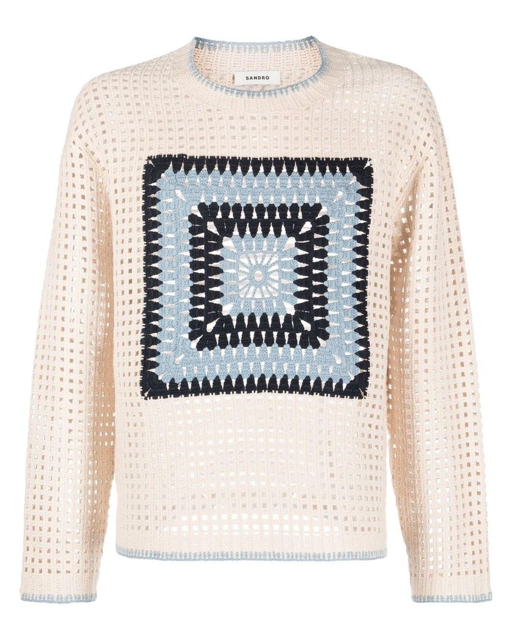 Sandro Crochetknit Contrasting Jumper in Blue Lyst