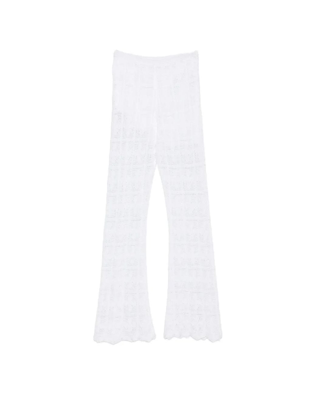 Liviana Conti White Crochet-Knit Flared Trousers