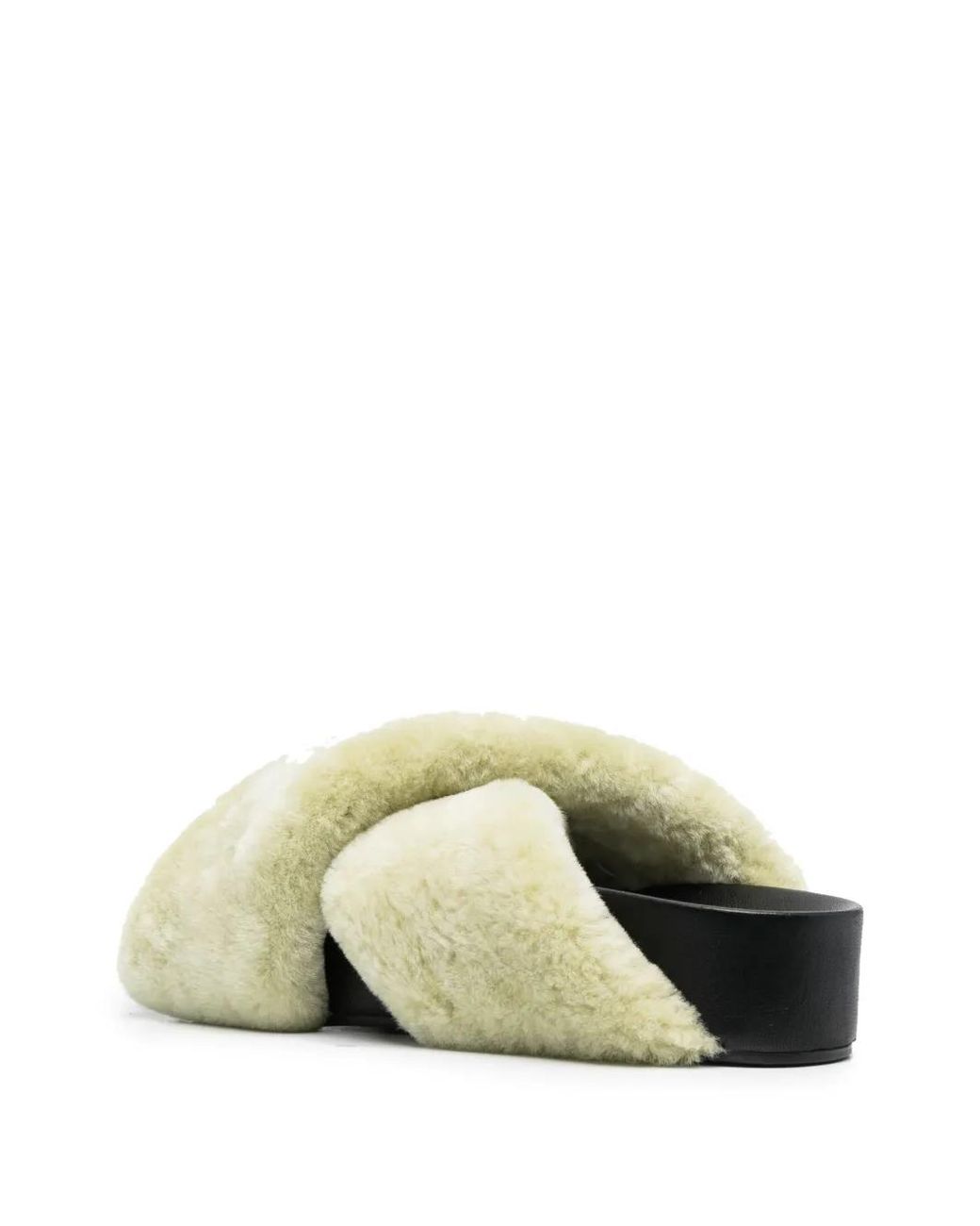 Jil Sander Green Shearling Cross-Over Sandals