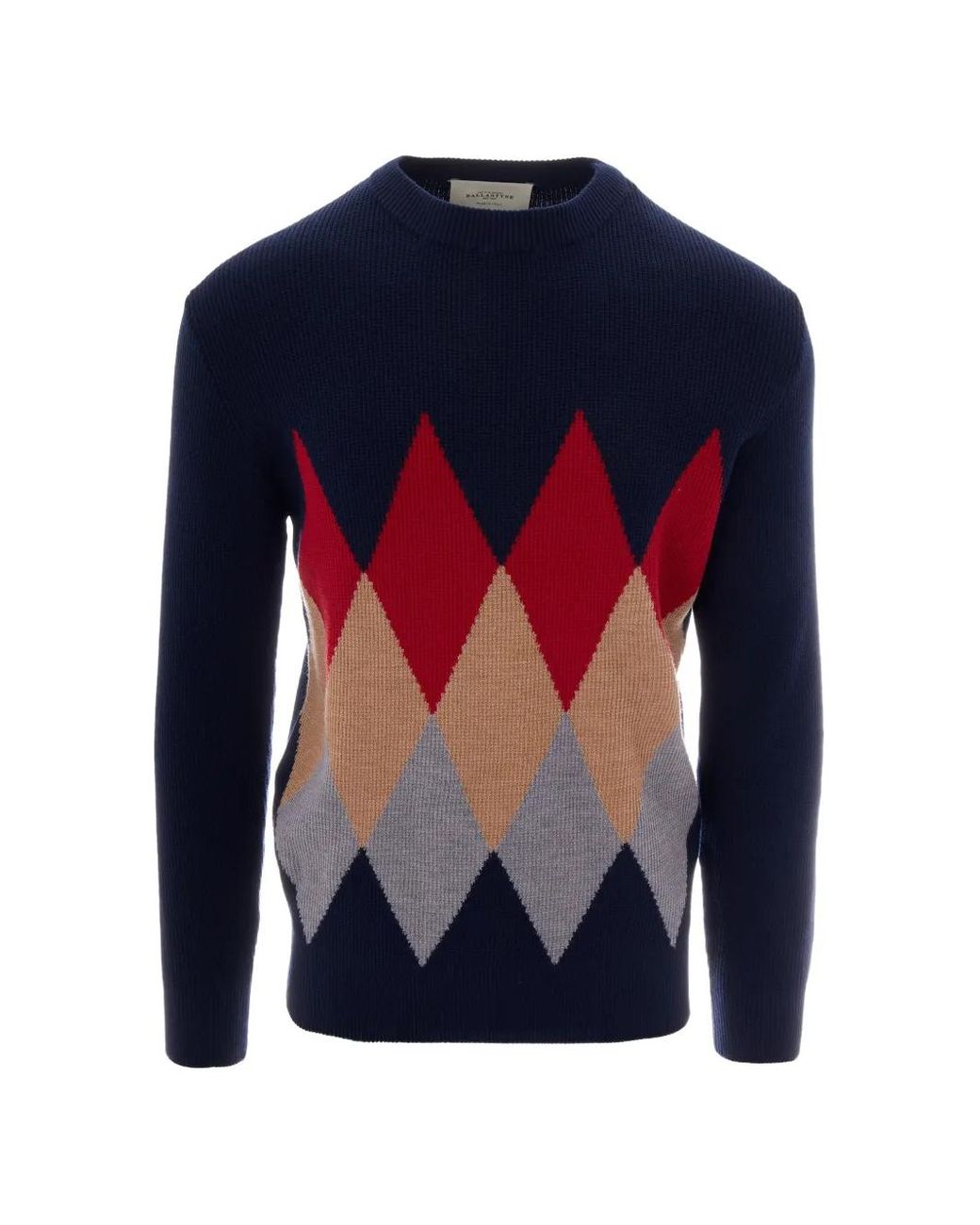 Ballantyne Blue Long-Sleeve Diamond-Intarsia Sweater for men