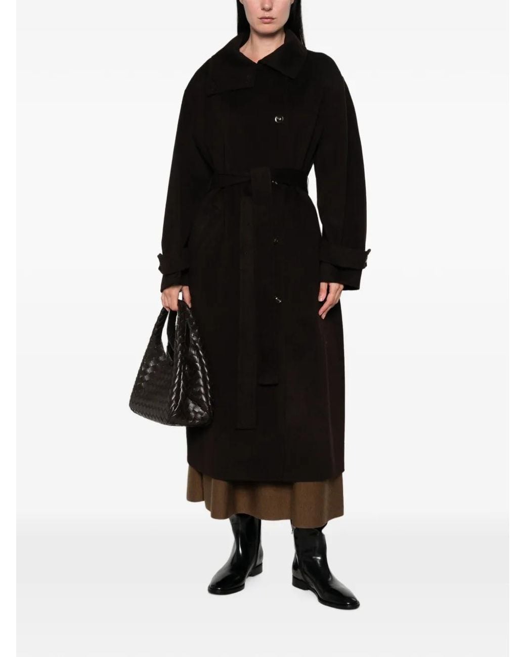 Soeur Black James Belted Button-Up Coat