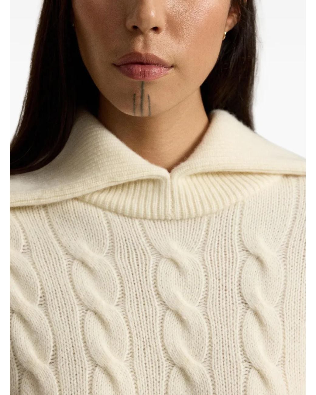 Polo Ralph Lauren White Cable-Knit Collar Sweater