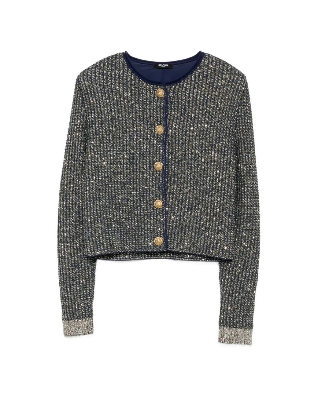Balmain Gray Glittered Tweed Cardigan