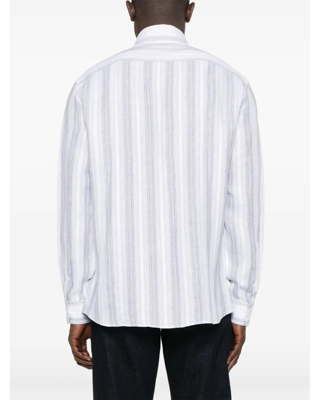 Brunello Cucinelli White Striped Linen Shirt for men