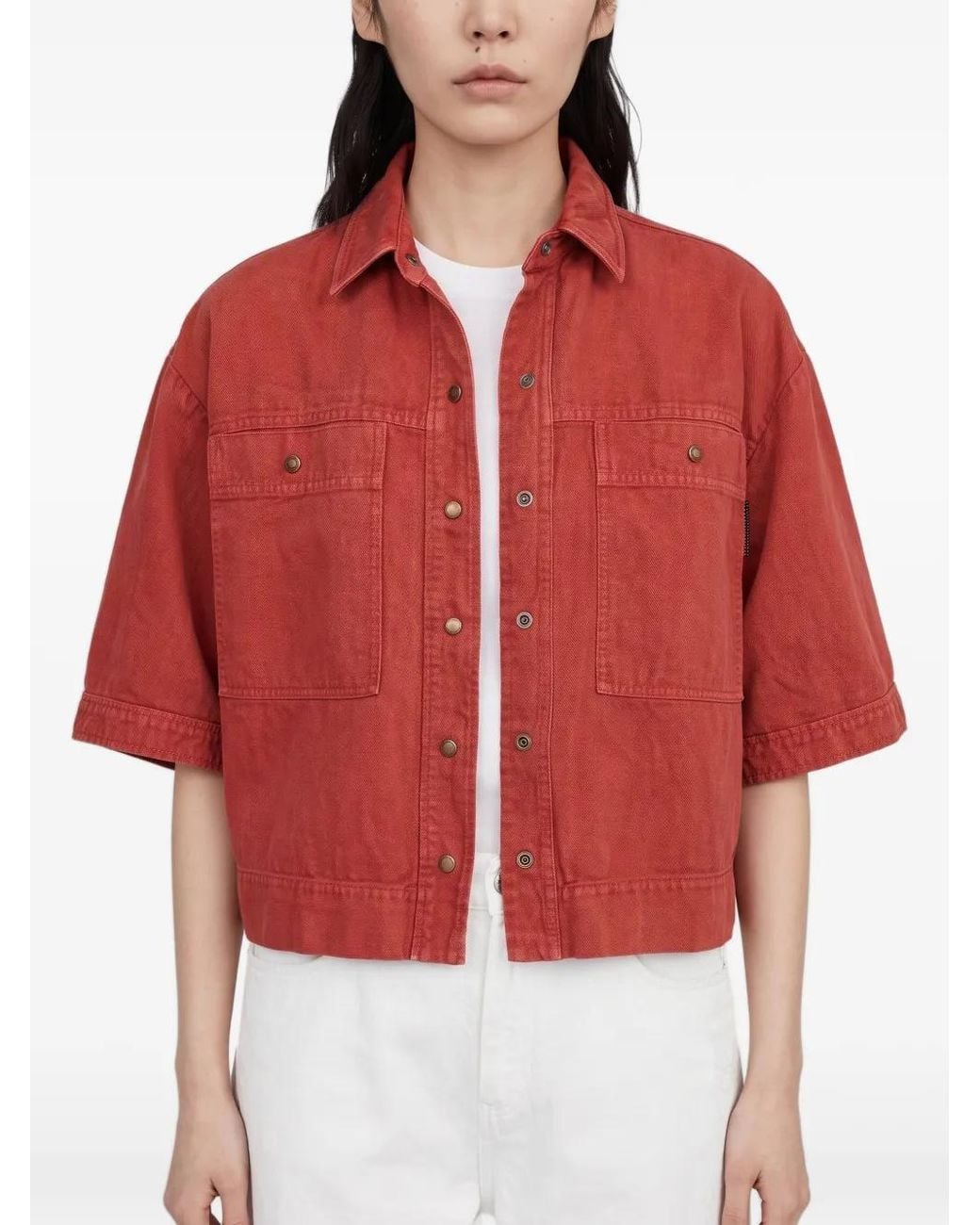 Brunello Cucinelli Red Boxy Short-Sleeve Denim Jacket