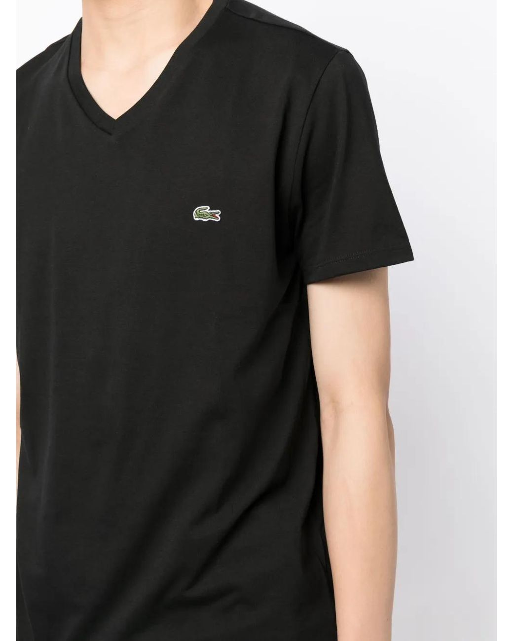 Lacoste Black Lightweight Pima Cotton V-Neck T-Shirt for men