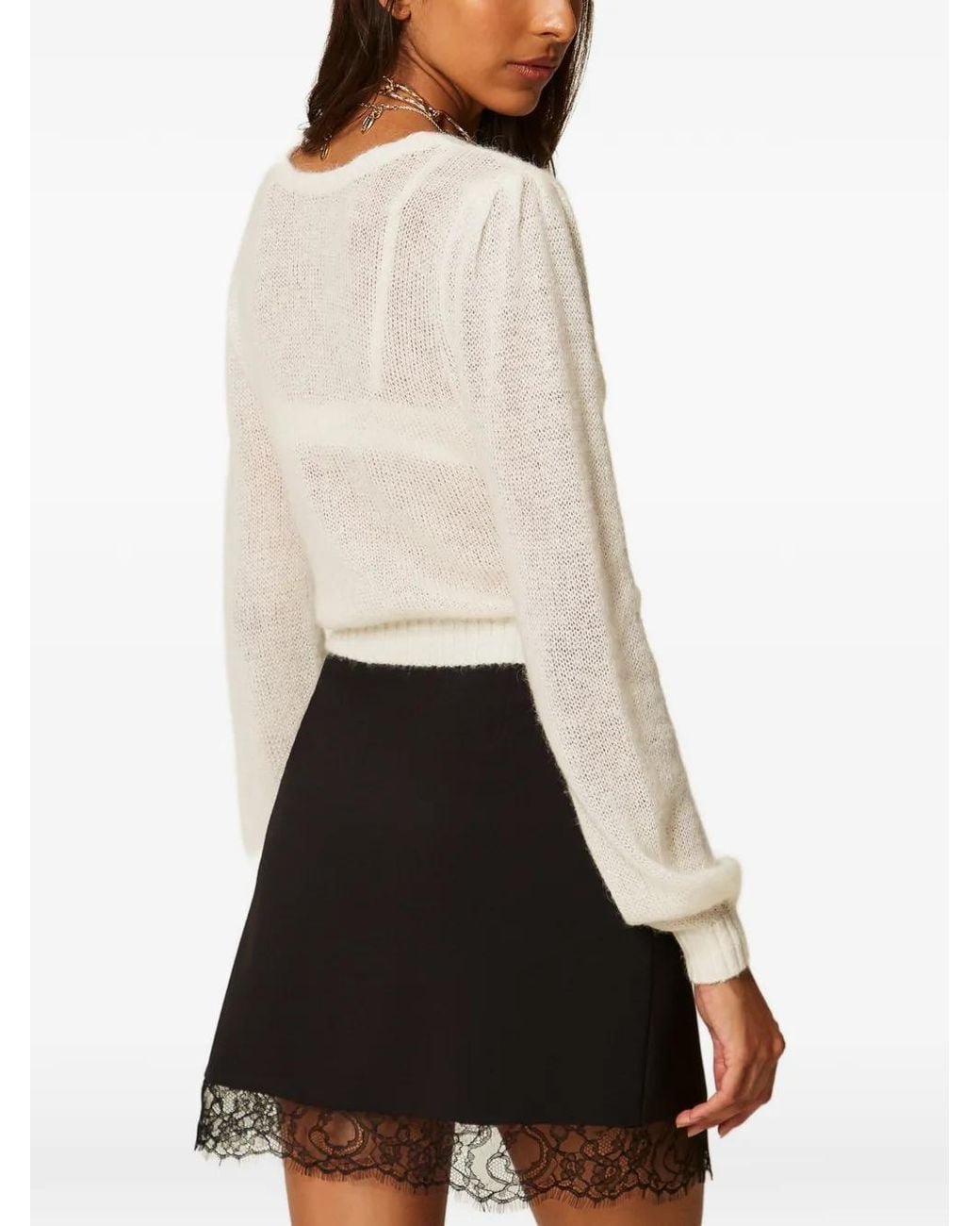Twinset Black Minijupe En Crêpe À Finitions En Dentelle