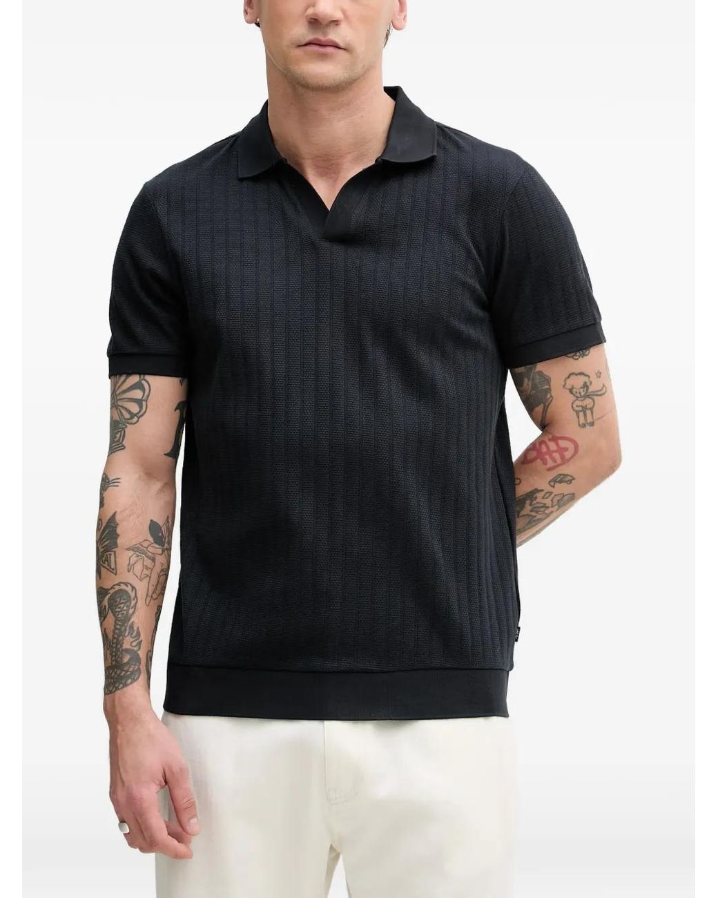 Joop! Black Baronito Vertical-Stripe Polo-Collar T-Shirt for men