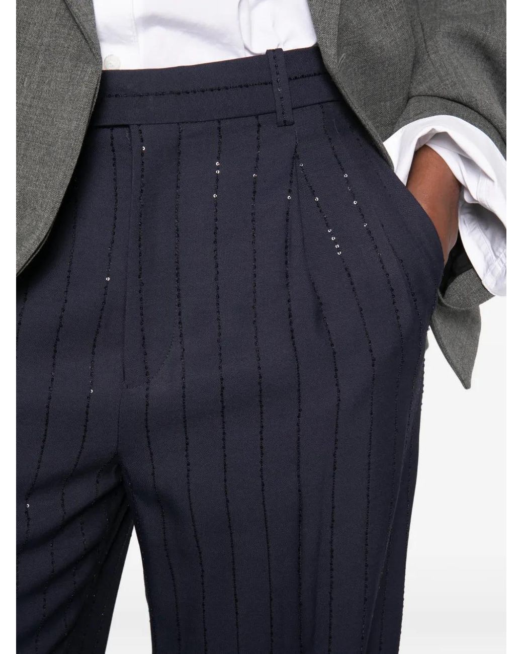 Sandro Blue Sequin-Embellished Trousers