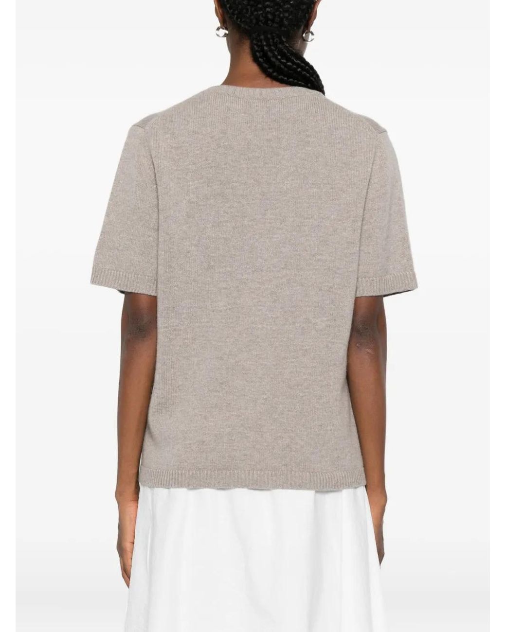 Soft Goat White Oversized Knit T-Shirt Ss Crew Neck