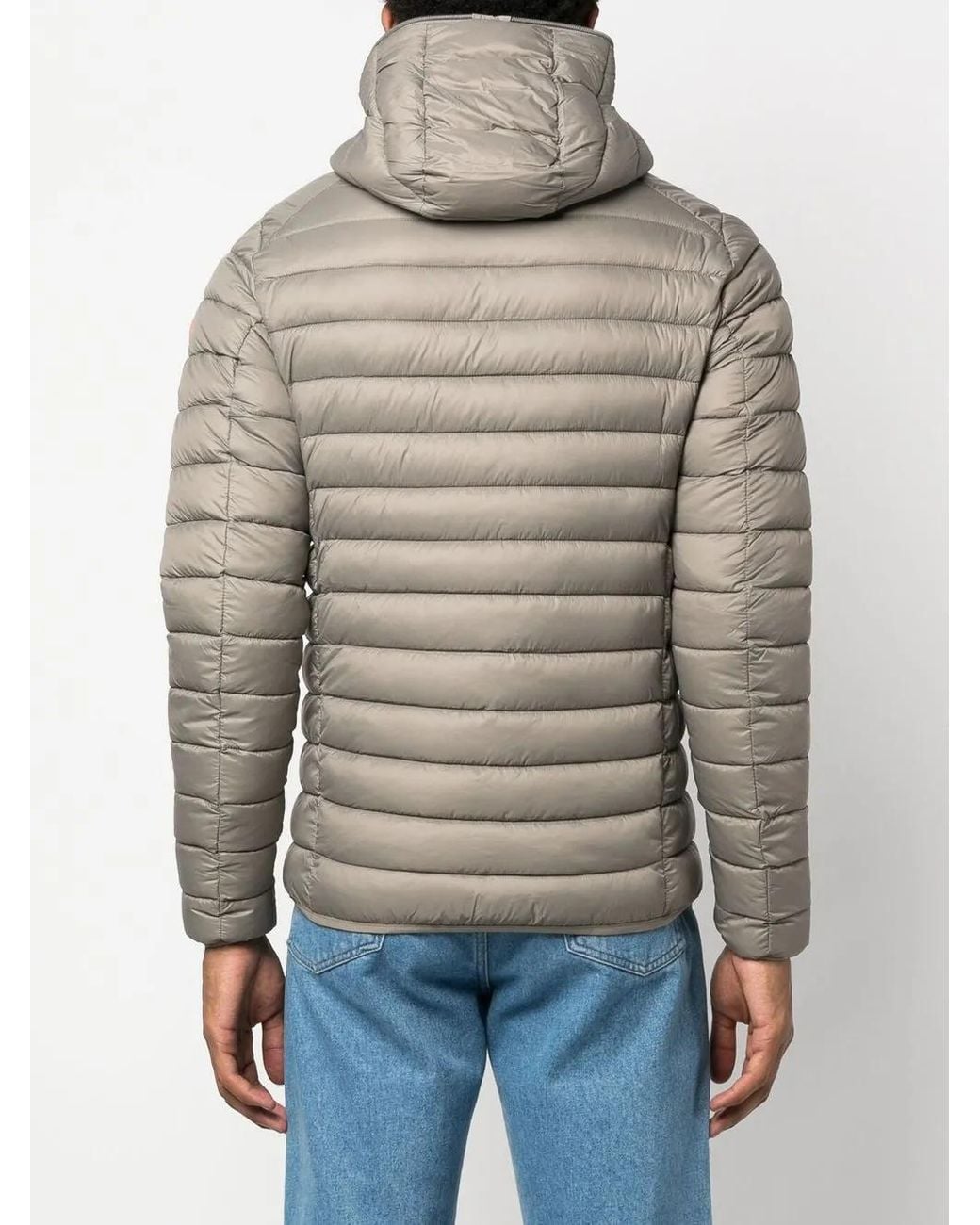 Save The Duck Gray Donald Logo-Patch Hooded Padded Jacket for men