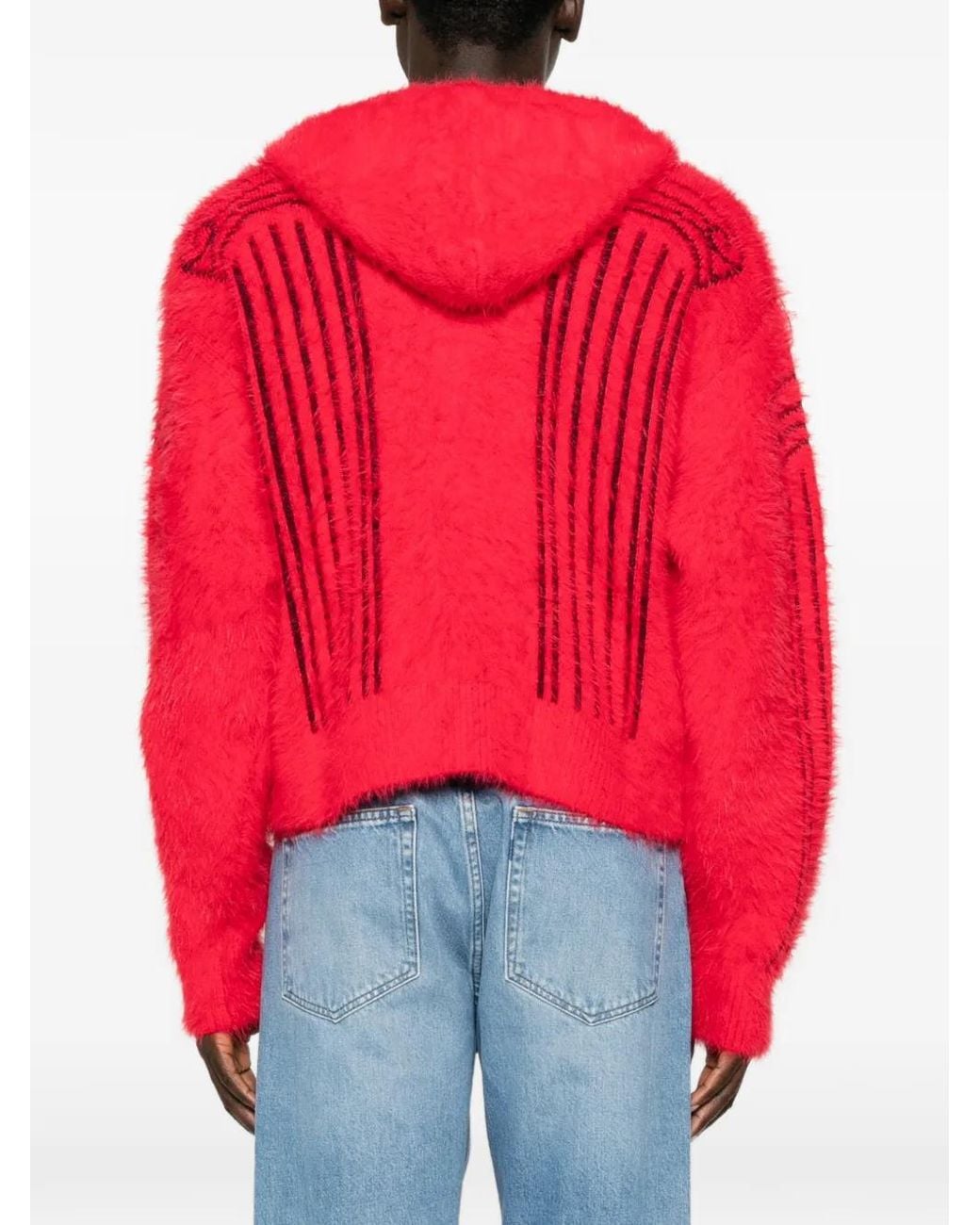 Aries Red Fluffly Column Chenille Reversible Zip-Thru Hoodie