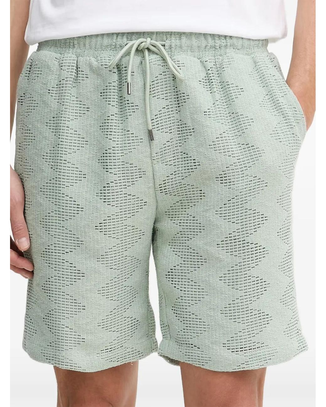 Guess Green Zigzag-Pattern Knitted Shorts for men