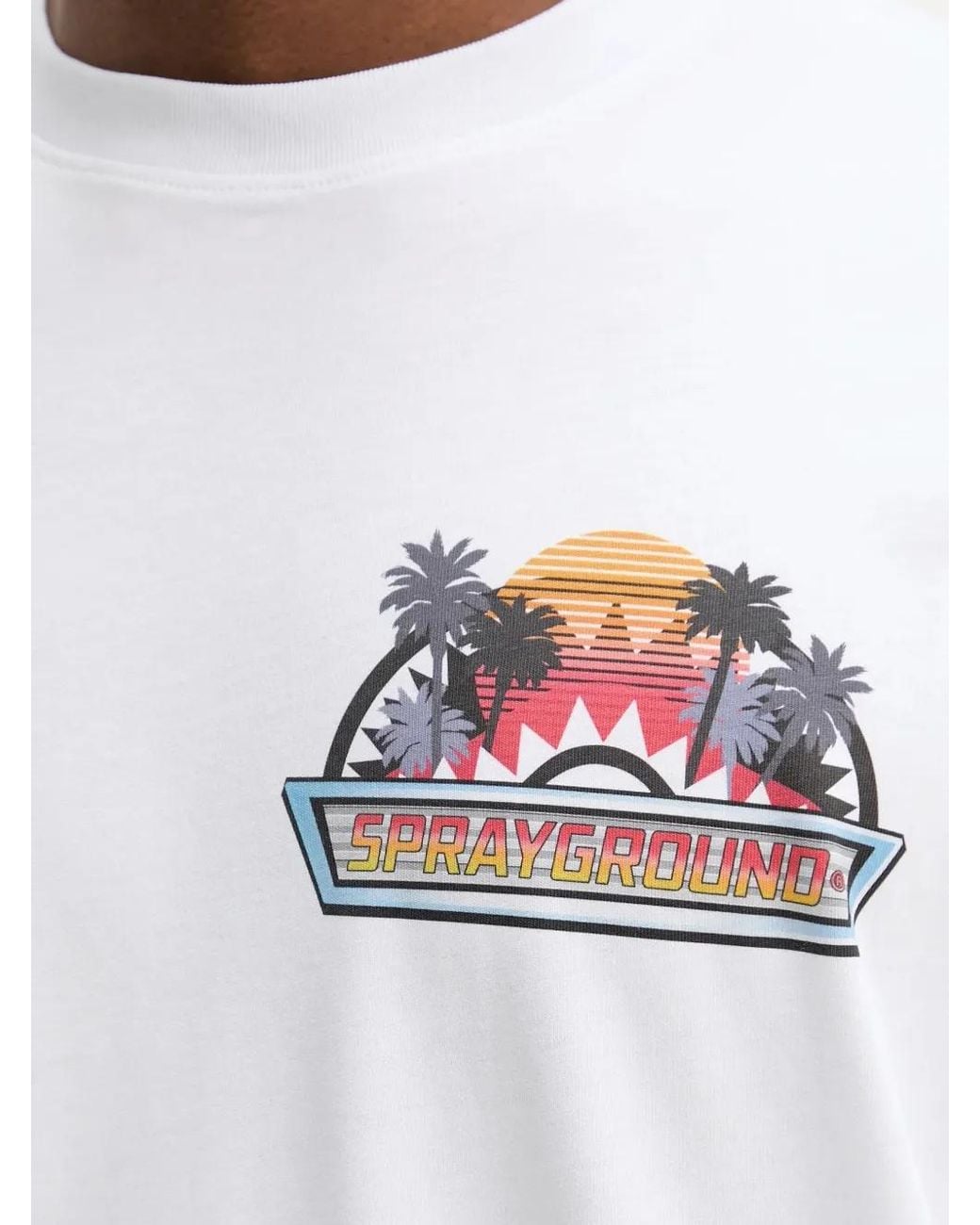 Sprayground White T-Shirt Daytona Race Over À Col Rond for men