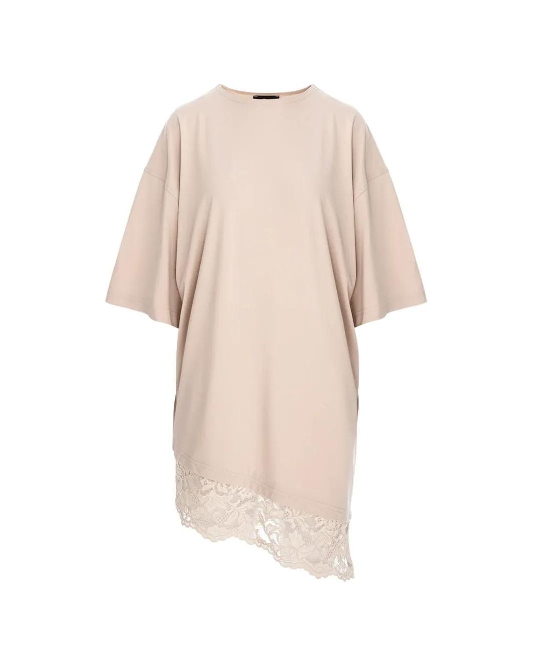 Hamza Natural Japan Lace-Trim Asymmetric Dress