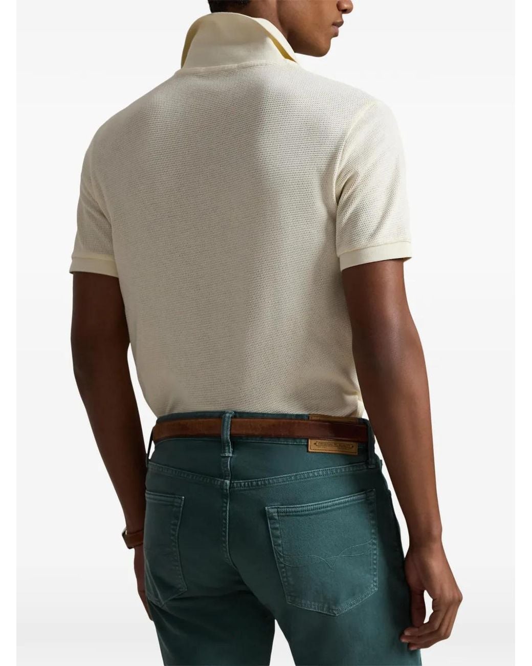 Polo Ralph Lauren White Pointelle-Fabric Short-Sleeve Polo Shirt for men