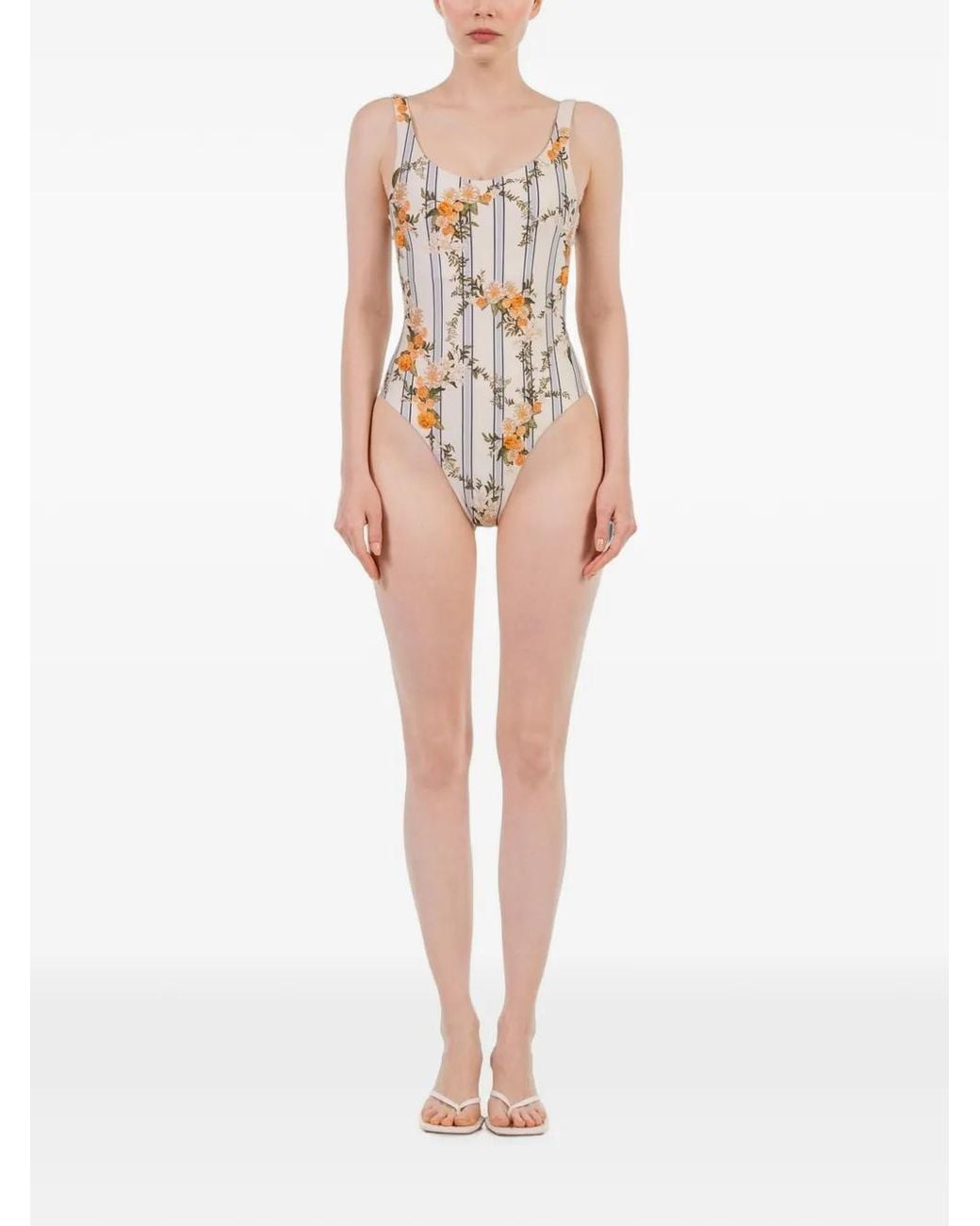 Agua Bendita White Gema Valle Floral-Embroidered Swimsuit