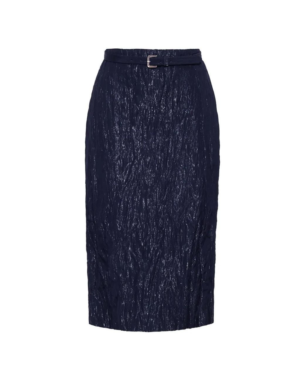Adam Lippes Blue Rei Belted Crinkled-Effect Skirt